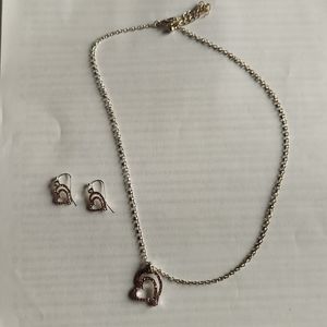 Pink Heart Necklace and Earrings Matching Set